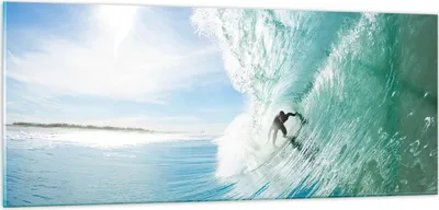 Produktbild von Bilder auf glas - Abenteuer surfer welle ozean - 100x40cm - Glasbilder - Wandbilder - Kunstdruck - zum Aufhängen bereit - Wanddekoration aus Glas - Glas Bilder - Wandbild auf Glas - GAB100x40-2541