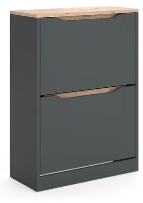 Imagen del producto de Zapatera abatible Vicco Ruben Antracita/Roble artesanal 60.2 x 82.8 cm con 2 compartimentos basculantes, Model 62901