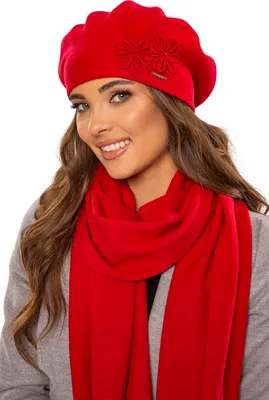 Produktbild von Vivisence damen baskenmütze eleganter wintermütze und schal set warm kopfbedeckung und halsbedeckung an winter und herbst warm dick, winterset für frauen, hergestellt in der eu, rot, einheitsgröße