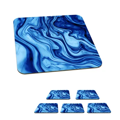 Obrázek produktu pro KitchenYeah® Skleněné podtácky Square Set of 6 Marble - Ink - Blue 10x10 cm Podtácky na sklenice - Podtácky na nápoje - Chrániče stolů - Podtácky na šálky Stolní barové sklo