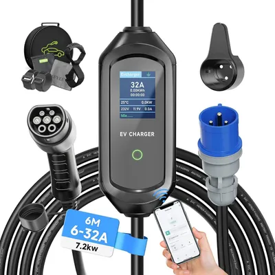 Immagine prodotto di Caricatore per veicoli elettrici di tipo 2, 7,2 kW, monofase, 6-32 A, cavo di ricarica per auto elettriche, lunghezza 6 metri