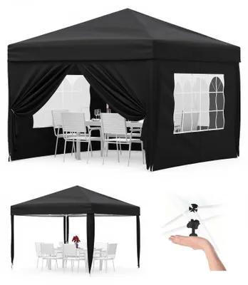 Immagine prodotto di Tenda da giardino 3x3 metri - Gazebo pieghevole pop-up - Tessuto Oxford 420D impermeabile - Protezione UV 50+ - Altezza regolabile in 3 posizioni - 4 pareti laterali - Borsa per il trasporto - Colore: nero