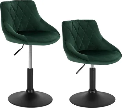 Immagine prodotto di Happyment Lussuoso sgabello da bar Delvia set di 2 - Design industriale - Donkergroen - Regolabile in altezza e girevole a 360° - Seduta in velluto - Con schienale - Per cucina & bar