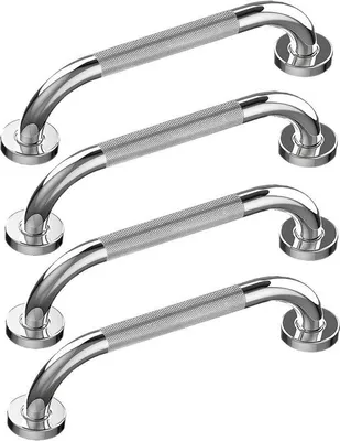 Produktbild von Famanu Haltegriffe 30 cm verchromt Edelstahl - Badezimmerhandgriffe mit Antirutschmuster - Set von 4