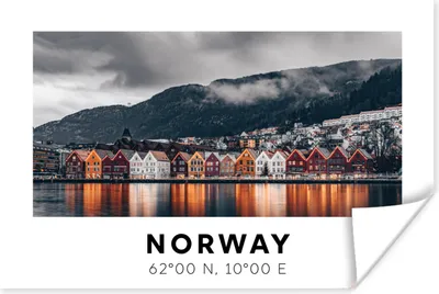 Produktbild von MuchoWow® Poster Norwegen - Häuser - See 180x120 cm - Fotoplakat