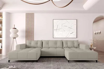 Produktbild von 99rooms Massimo Wohnlandschaft Strukturstoff NEVE Beige mit Schlaffunktion