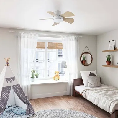 Produktbild von Deckenventilator HANA 81 cm mit Licht, 6 Stufen, 3 Lichtfarben, leisem DC-Motor, Fernbedienung, Weiß/Holz