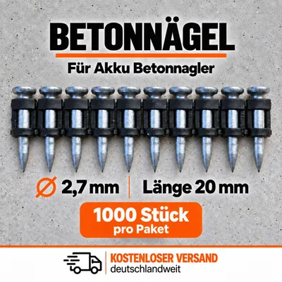 Zdjęcie produktu dla Gwoździe betonowe, 20 mm, 1000 sztuk, do wkrętarki do betonu