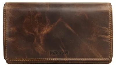Produktbild von Damen Leder Geldbörse braun RFID-Schutz Vintage Look mit Druckknopflasche 17x10x5 cm
