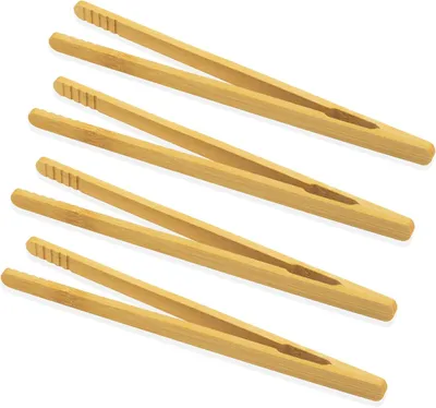 Imagen del producto de Pinza de bambú, 17,8 cm, con mango antideslizante, ideal para la cocina y la barbacoa