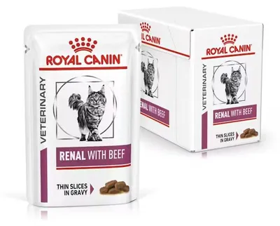 Produktbild von Royal Canin Veterinary Renal 12x85g Nassfutter für Katzen mit Nierenversagen, beugt Nierensteinbildung vor, Rindfleisch in Soße