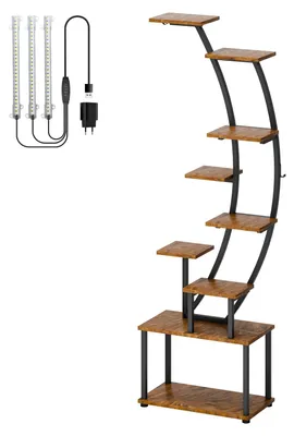Produktbild von 155 cm hoher Pflanzenständer für den Innenbereich mit Pflanzenlampen, 9-stufiges Pflanzenregal, Pflanzenständer aus Metall, halbmondförmiges Blumenregal, Pflanzenhalter für Wohnzimmer und Terrasse