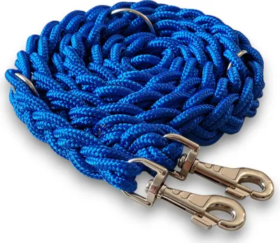 Produktbild von Hundeleine Doppelleine Umhängeleine Robust 2,4m 3-fach verstellbar 30mm geflochten handgefertigt blau
