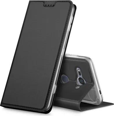 Produktbild von Conie Ultra Slim Klapp Tasche für Sony Xperia XZ2 Compact Kartenfach Hülle Rundumschutz in Anthrazit / Grau