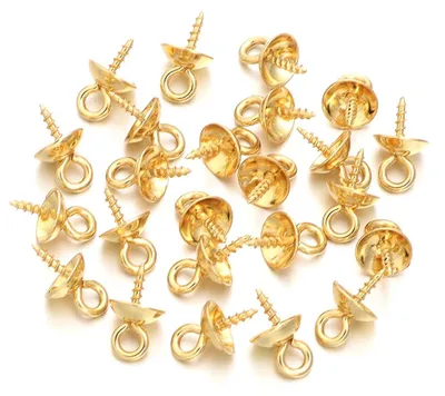 Image de Accessoires pour bijoux - Bagues à visser avec embouts en perles - 20 pièces - Acier inoxydable - Dimensions 1 x 4 x 8 mm - Embouts - Plaqué or