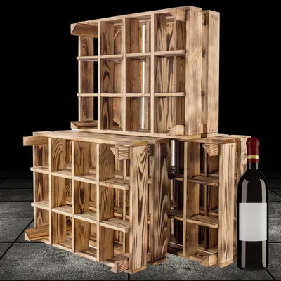 Produktbild von 3 neue geflammte/braune Holzkiste für Flaschen 50cm x 40cm x 23cm Flaschenregal Obstkiste Weinkiste Flaschenständer