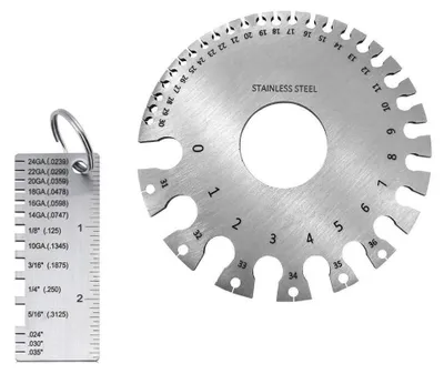 Produktbild von 2er Set Messwerkzeuge aus Edelstahl - Edelstahl Dickenmessgerät - Messlehre für Draht, Kabel und Blech - Für Metallplatten und Schweißdraht