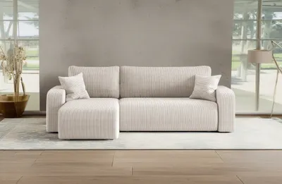 Produktbild von Kaiser Möbel Ecksofa mit schlaffunktion und bettkasten, Eckcouch MILANO L stoff Poso Dicker Cord Beige Links
