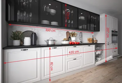 Immagine prodotto di Cucina componibile "Elbing" 420 cm a estrazione totale soft-close grigio / bianco - nero