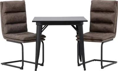 Produktbild von Tempe Essgruppe Tisch schwarz und 2 Zizo Stühle braun.