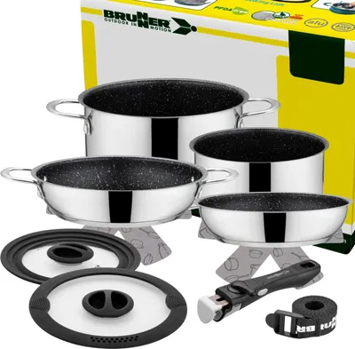 Produktbild von BRUNNER Camping Kochgeschirr Topfset | Edelstahl | ACADEMY, ø22cm 7+1teilig