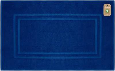 Produktbild von Lavea® Badematte 50x80 cm, Badteppich Bali aus Baumwolle, rutschfester Badvorleger, saugstarker Badezimmerteppich, 100% GOTS Baumwolle, Premium Frottier, Navyblau
