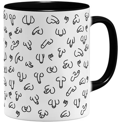 Kaffeetasse mit Penis-Motiv, Keramik, 325 ml, schwarz