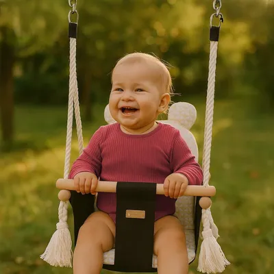 Produktbild von Babyschaukel mit Baumwollpolsterung und Ohren schwarz blau