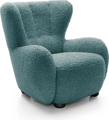 Produktbild von Ohrensessel FILO Rolf 17 Petrol Meerblau Bouclé Teddy Sessel Relaxsessel Fernsehsessel Holzfüße Natur