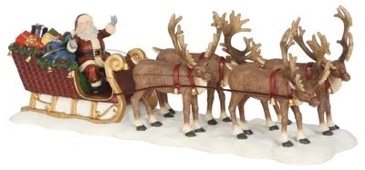 Produktbild von Luville Kerstdorp Miniatur Weihnachtsmann mit Rentierschlitten - Weihnachten Dekofigur für Weihnachtsdorf - Weihnachtsdeko mit vier Rentieren - Weihnachtsschmuck mit Geschenken - 21 x 6,5 x 8 cm