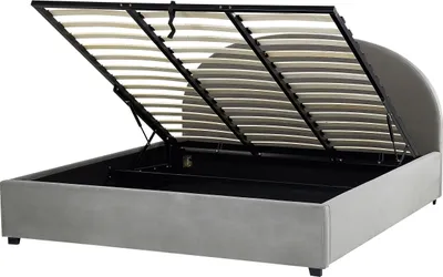 Produktbild von BELIANI Bett mit Bettkasten Grau Samt Gepolstert 180 x 200 cm Lattenrost Hochklappbar Hohes Kopfteil Klassisch Retro Minimalistisch Schlafzimmer