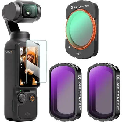 Image de Kit de filtres magnétiques pour DJI Osmo Pocket 3, comprenant 3 filtres : polariseur circulaire (CPL), ND4 et ND8, avec cadre en aluminium