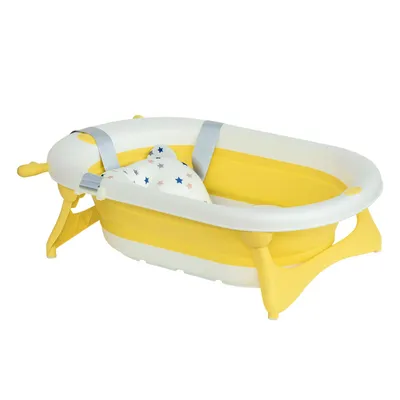 Produktbild von Babybadewanne – Faltbare Babybadewanne – Rutschfeste, tragbare Babybadewanne – Verstellbare Badematte – 81,5 x 50,5 x 23,5 cm – Gelb