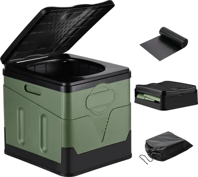 Produktbild von Zusammenklappbares tragbares Toilet mit Deckel für Camping und Reisen - grün