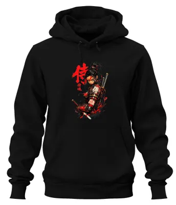Zdjęcie produktu dla Bluza z kapturem "Samurajka z kataną", styl anime, lata 2000, czarna, rozmiar XL