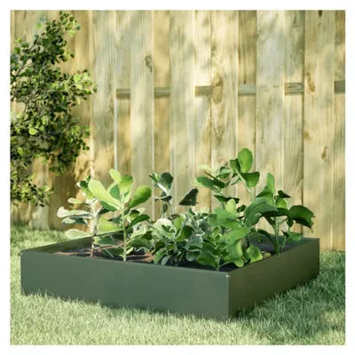 Produktbild von Hochbeet Olivgrün 100x100x33,5 cm aus Stahl, Palettenrahmen, Hochteich, Gemüsebeet, Kräuterregal Balkon, Blumenbeet, Kräuterspirale, Tomatenbeet, Pflanzhochbeet
