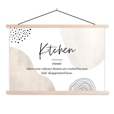 Produktbild von MuchoWow® Textilposter Sprichwörter - Definition Küche - Zitate - Küche - Wörterbuch 120x80 cm mit holzfarbenen Rahmen - Aufhängeset
