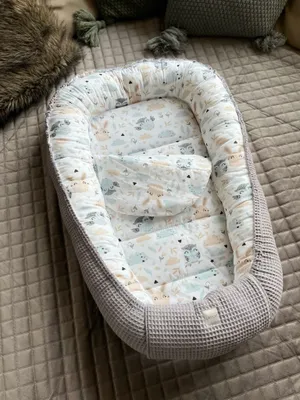 Produktbild von Waffelpique GRAU/ HASE Beige Babynestchen Unterlage 2 Tlg SET Babynest Wicleklunterlage Reisebett Babydecke Babyausstattung 2 Seitig PREMIUM Geschenk