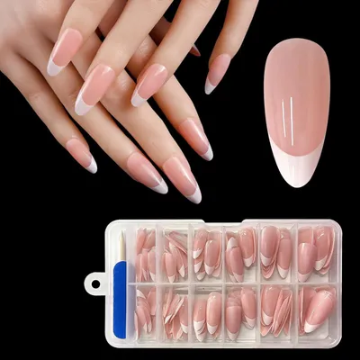 Produktbild von Kunstnägel French Tip, kurze Mandelform, 24 Stück, wiederverwendbar, für den täglichen Gebrauch