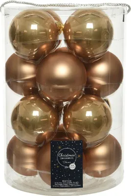Produktbild von Weihnachtskugeln Glas 8cm, 16 Stück, Farbauswahl:hellbraun