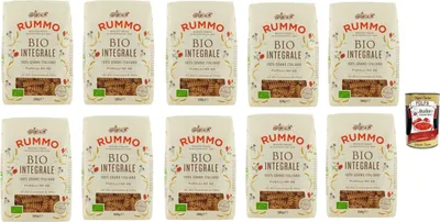 Produktbild von Rummo Pasta Integrale Fusilli N° 48, Vollkornnudeln Nudeln Vollkorn Italienische Pasta 10x 500g + Italian Gourmet polpa 400g