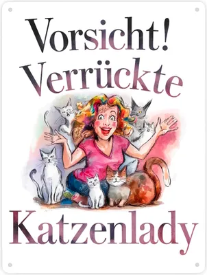 Produktbild von Vorsicht! Verrückte Katzenlady Metallschild XXL in 28x38 cm
