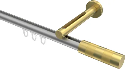 Produktbild von Interdeco Innenlaufstange / Gardinenstange mit Innenlauf Silbergrau / Messing-Optik, Typ Siteno Mavell (Zylinder Bicolor), 20 mm Ø 1-läufig, 180 cm