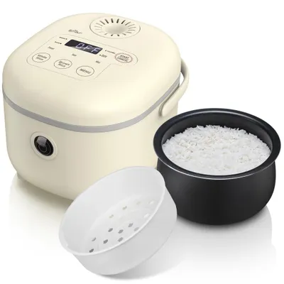 Produktbild von Bear Reiskocher 3,5 Tassen (ungekocht) mit Dampfgarer, Multifunktioneller 350W Elektrischer Mini Rice Cooker,6 Reiskochfunktionen für 2-4 Personen – beige