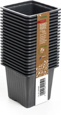 Produktbild von Romberg 20 Kunststofftöpfe 7 cm schwarz quadratisch