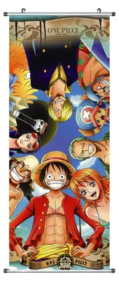 Produktbild von Großes One Piece Rollbild / Kakemono aus Stoff | Poster 100x40cm | Motiv: Die Strohhut-Bande