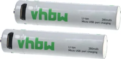 Produktbild von vhbw 2x AAA Micro Akkus mit Micro USB-Anschluss (280 mAh, 1,5 V, Li-Ion)