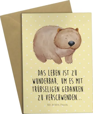 Produktbild von Mr. & Mrs. Panda Beileidskarte Wombat - Gelb Pastell - Geschenk, Grußkarte, Lustige Sprüche, dankeskarten, einladungskarten, Australien, Das Leben Ist schön, Spruch