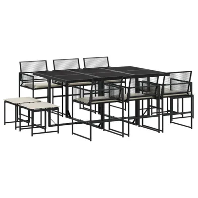 Obrázek produktu pro vidaXL 11dílný zahradní jídelní set s polštáři Black Poly Rattan
