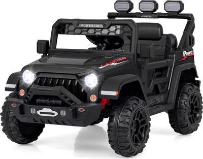 Produktbild von Kinder Elektroauto mit 2,4G Fernbedienung & USB & Licht & Musik 12V Kinderauto Jeep Auto Schwarz